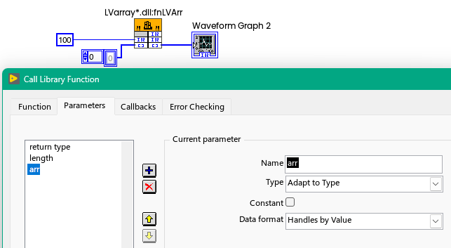 Block Diagram - call with native type, handels by value